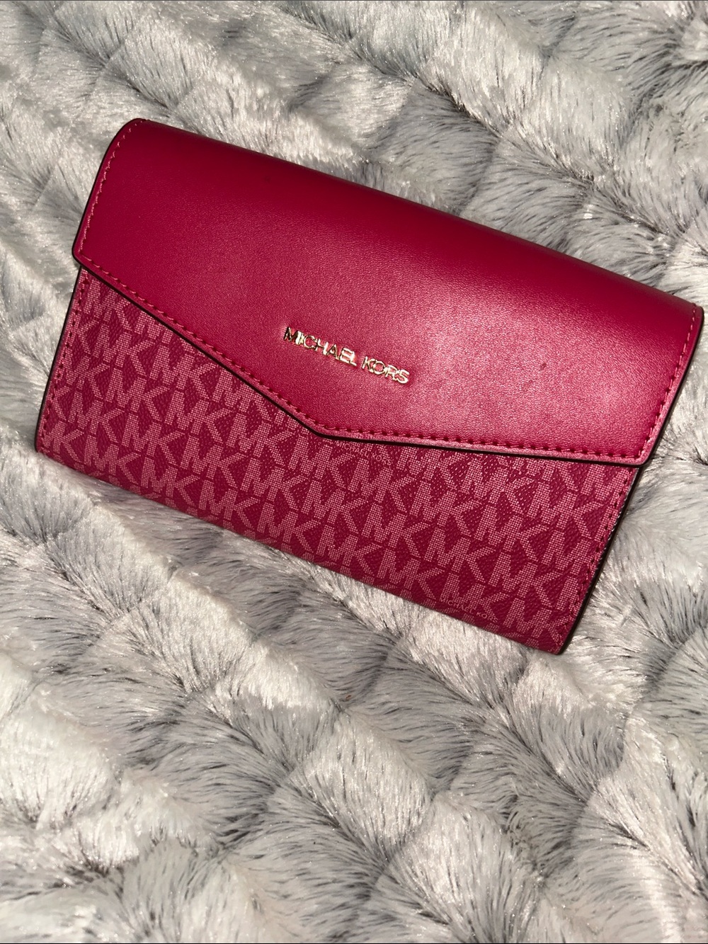 Michael Kors Berry Pink Signature-Print Wallet with Gold Logo